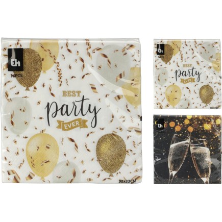 Servett Fest Nyår Party Vita Ballonger Svart Bubbelglas