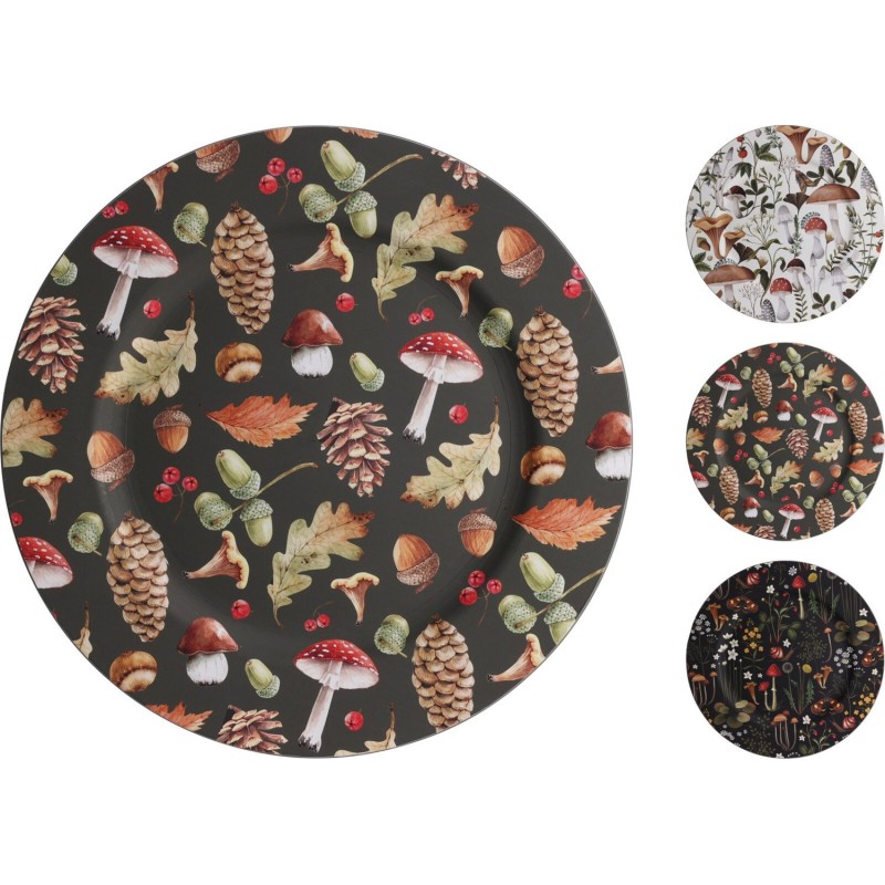 Undertallrik Fat Svampar Vitt Brunt Svart 33 cm
