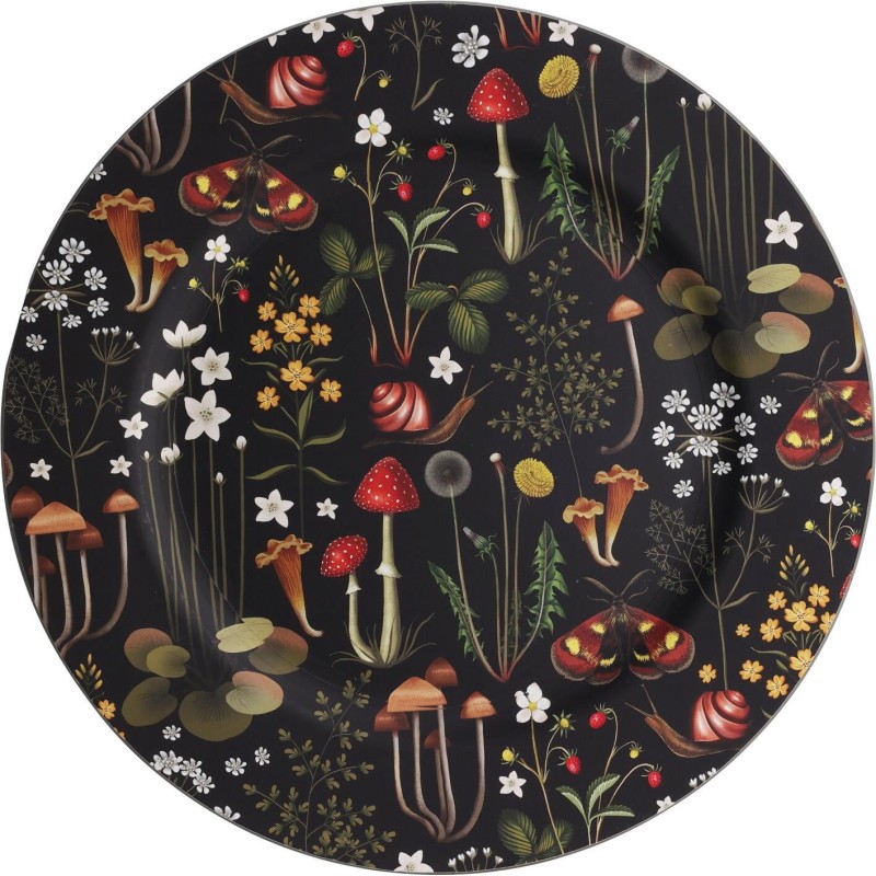Undertallrik Fat Svampar Vitt Brunt Svart 33 cm