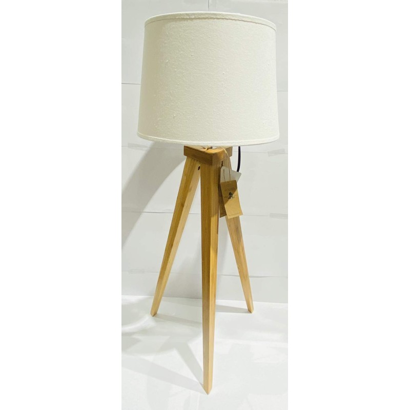 Lampa bord trä Vit skärm 49 cm