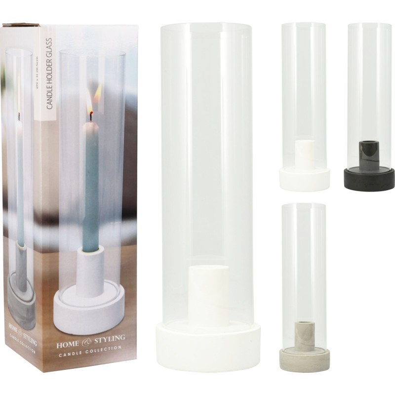 Ljushållare Ljusstake Glas Vit Svart Beige