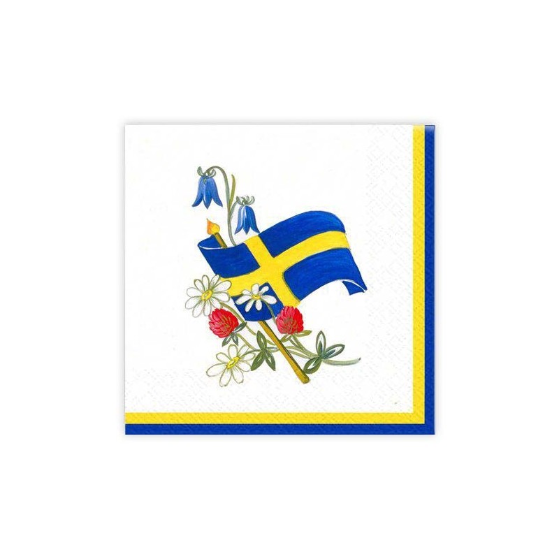 Kaffeservetter Svensk flagga/Blommor 25x25cm 20-pack