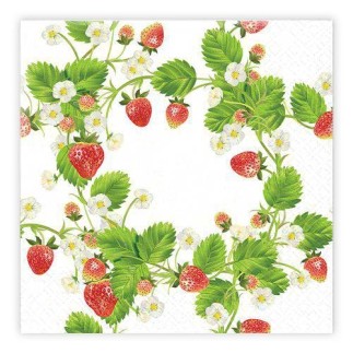 Kaffeservetter Jordgubbar/Blad 25x25cm 20-pack