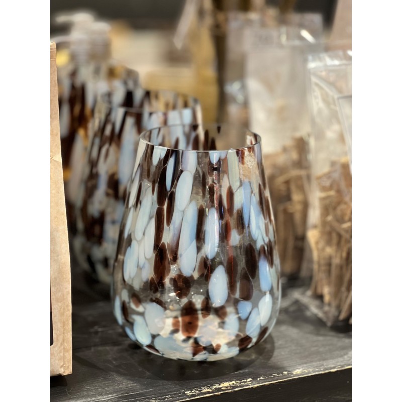 Lykta Glas Mönstrad Brun/Vit 15 cm