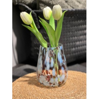 Lykta Glas Mönstrad Brun/Vit 15 cm