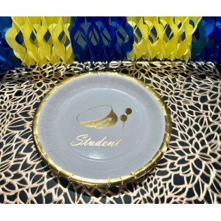 Tallrik Engångs Student 22,5 cm Vit/Guld