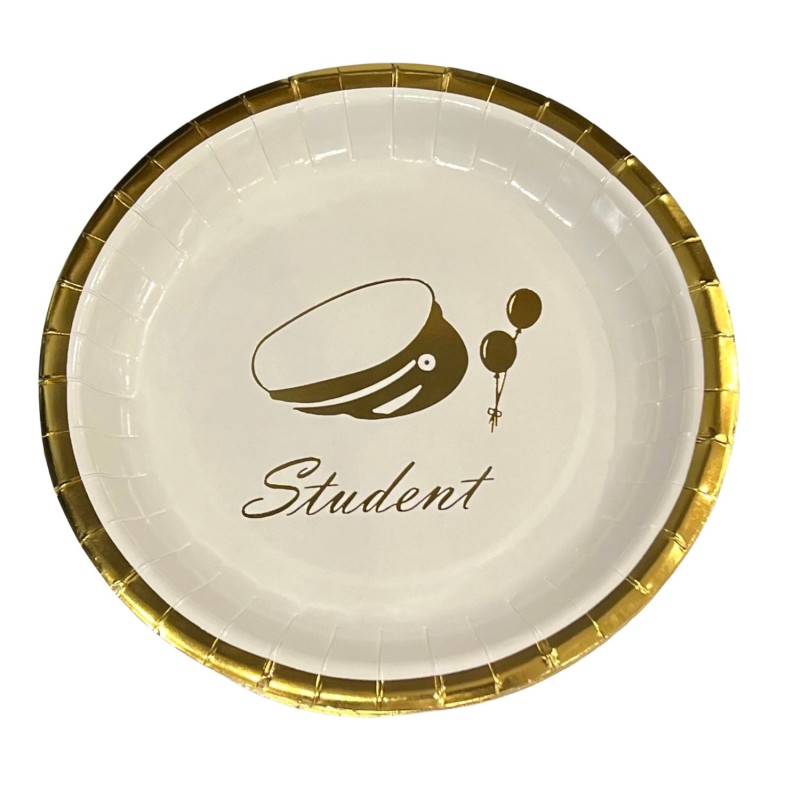 Tallrik Engångs Student 22,5 cm Vit/Guld