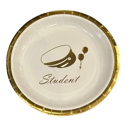 Tallrik Engångs Student 22,5 cm Vit/Guld