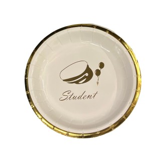 Tallrik Assiett Engångs Student 17,5 cm Vit/Guld
