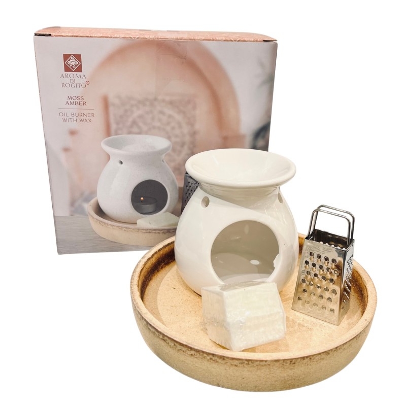 Aromaset Moss Amber Aromabrännare Vax Rivjärn Presentset 