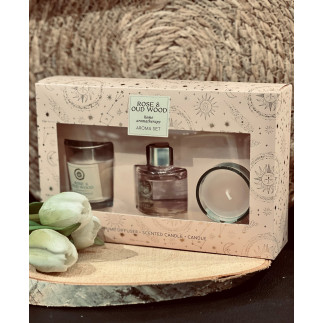 Aromaset Doftoljor Doftljus Doftpinnar Rose & Oud Wood