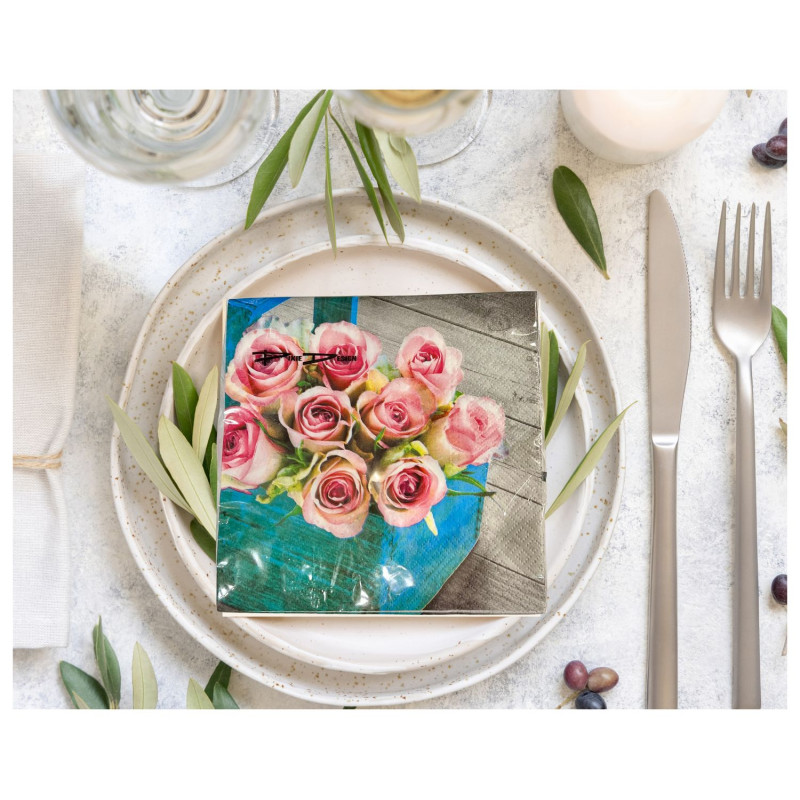 Servetter Rosor i korg 33x33cm