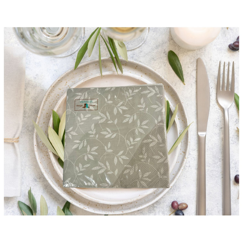 Servetter Löv Grå/Vit 33x33 cm Servetter Löv Grå/Vit 33x33 cm