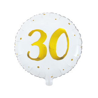 Ballong 30 år Vit/Guld Folie 46 cm