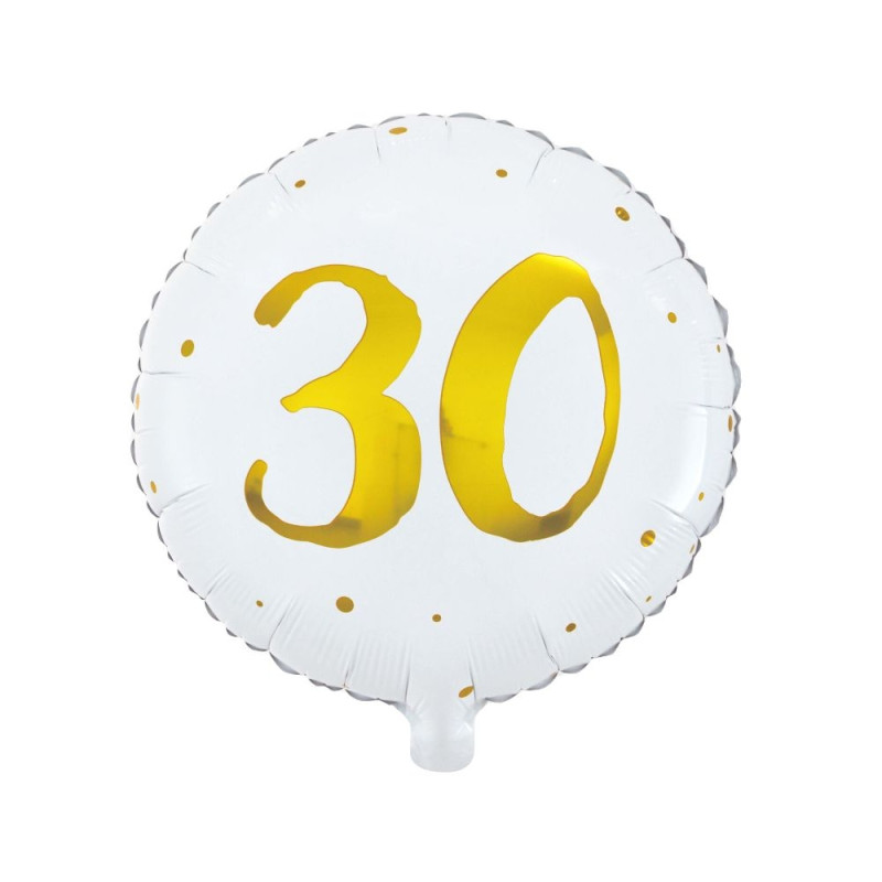 Ballong 30 år Vit/Guld Folie 46 cm