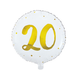 Ballong 20 år Vit/Guld Folie 46 cm