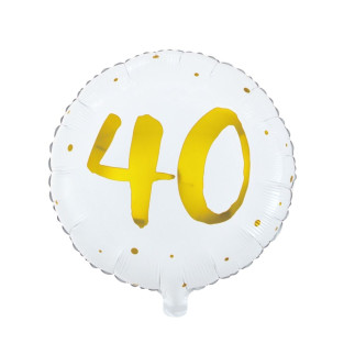 Ballong 40 år Vit/Guld Folie 46 cm