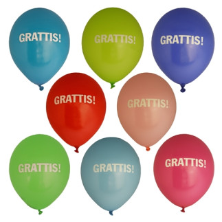 Ballong Grattis 8-pack Latex Mixade