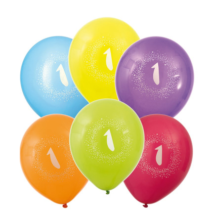 Ballong Födelsedag 1 år 6-pack Latex Mixade