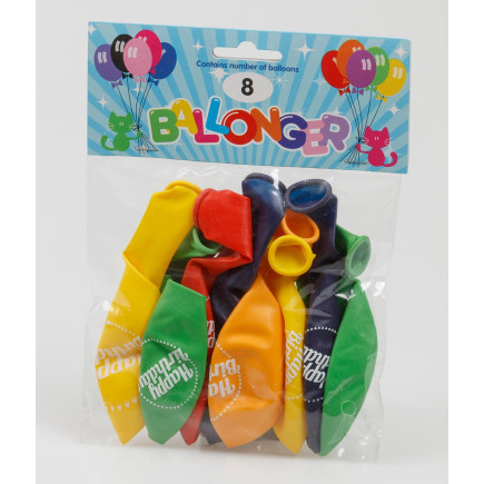 Ballong Happy Birthday 8-pack Latex Mixade