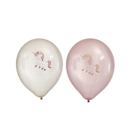 Ballong Unicorn Enhörning Rosa/Vita 8-pack Latex