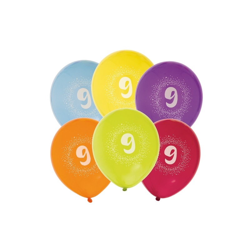 Ballong Födelsedag 9 år 6-pack Latex Mixade