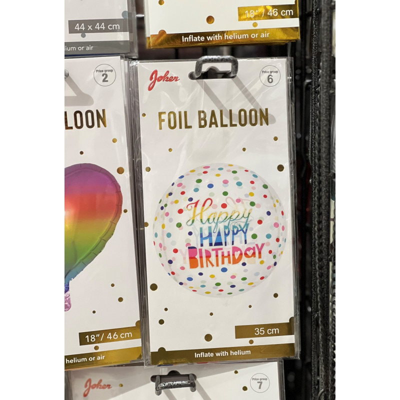 Ballong Happy Birthday Rund Genomskinlig Folie 35 cm