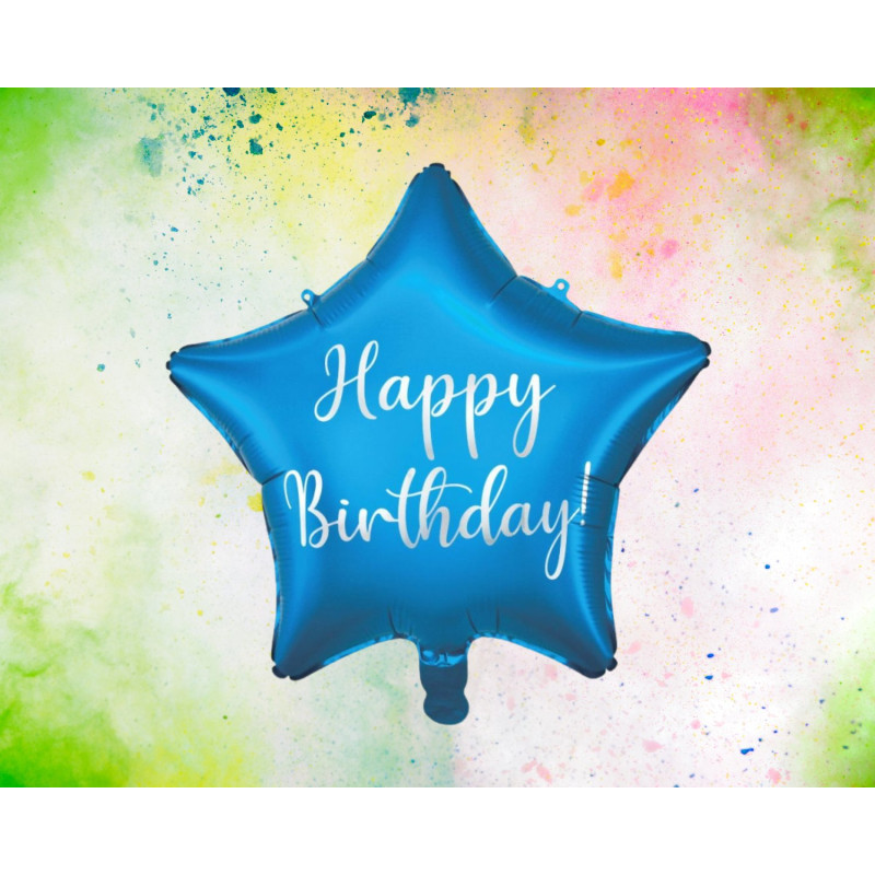 Ballong Happy Birthday Stjärna Blå Folie