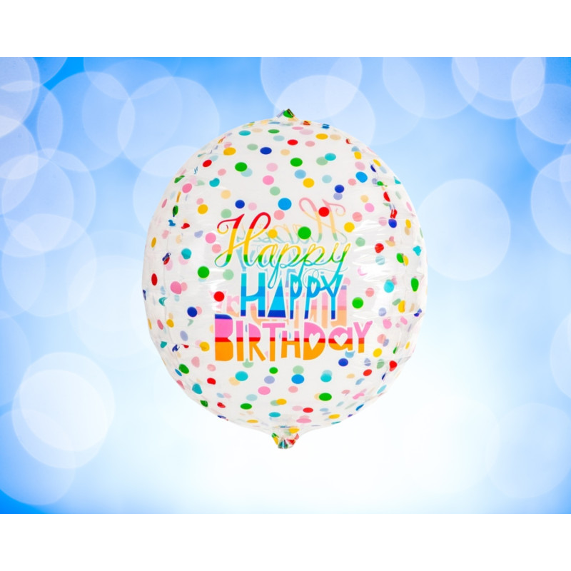 Ballong Happy Birthday Rund Genomskinlig Folie 35 cm
