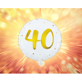 Ballong 40 år Vit/Guld Folie 46 cm