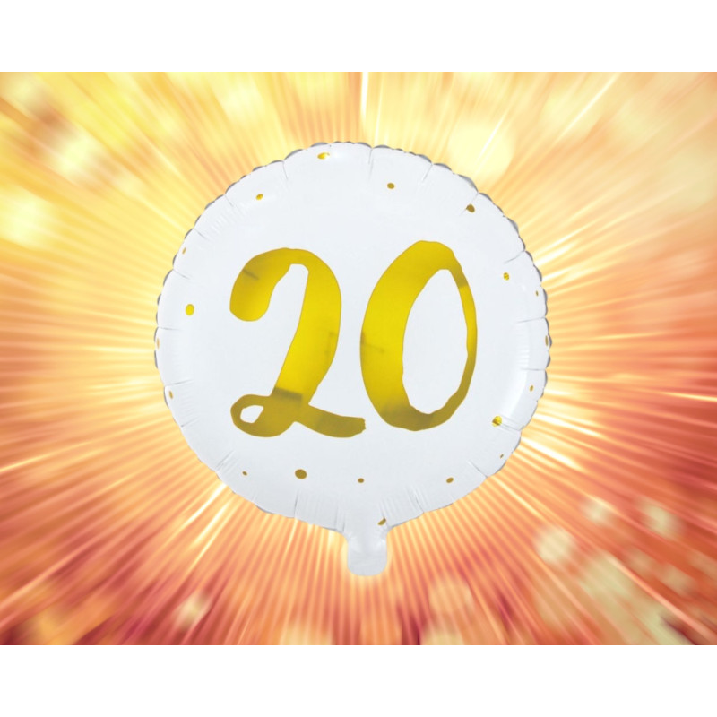 Ballong 20 år Vit/Guld Folie 46 cm