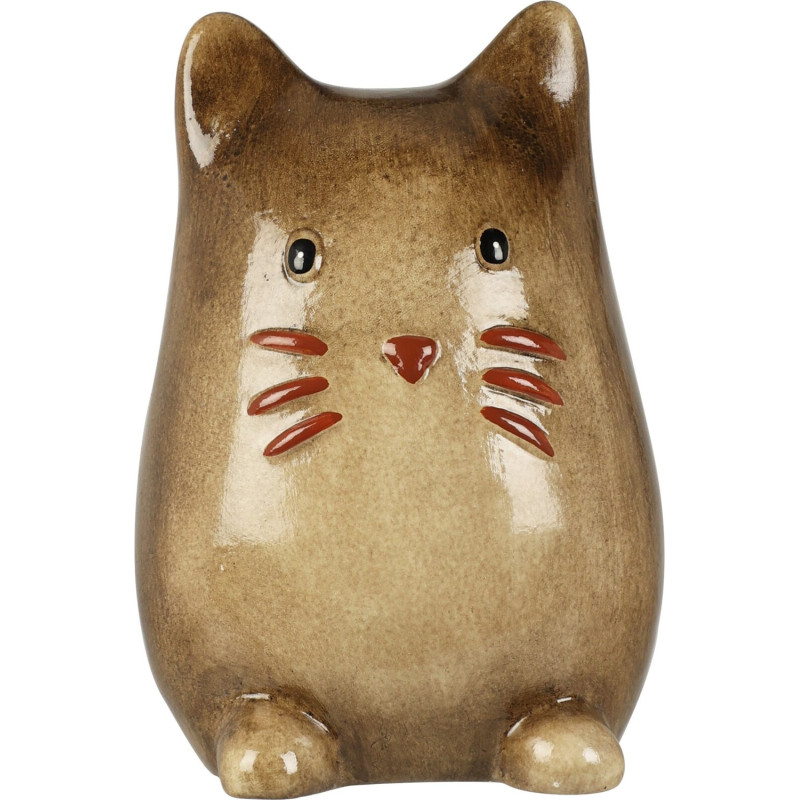 Katt Porslin Vit Brun Beige 13 cm