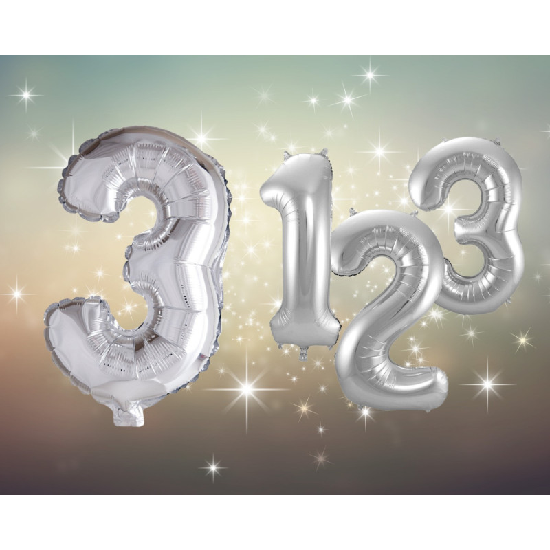 Ballong Siffra 3 Silver 86 cm