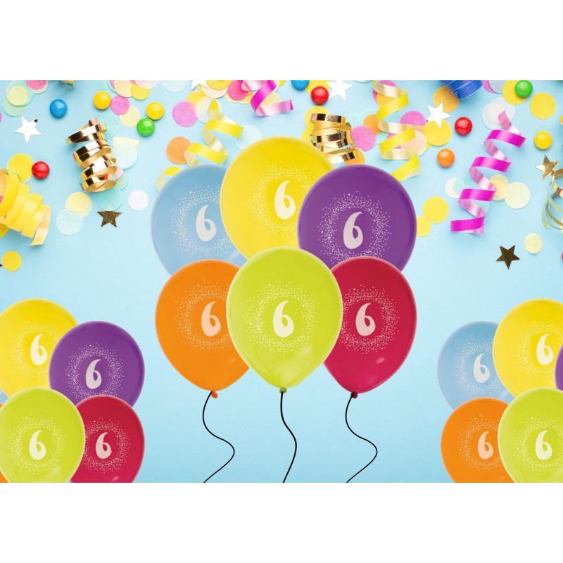 Ballong Födelsedag 6 år 6-pack Latex Mixade
