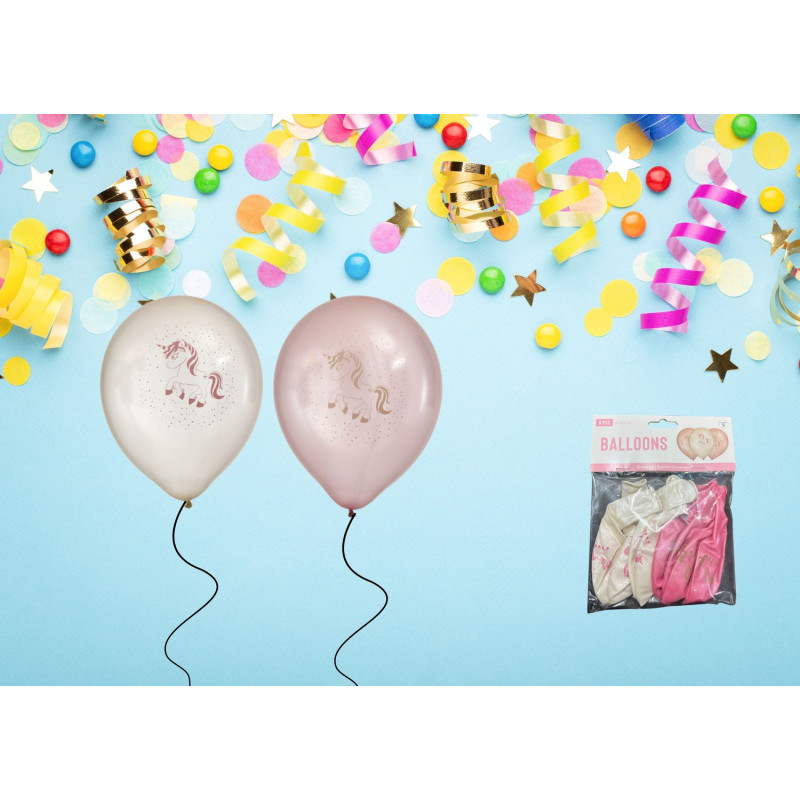 Ballong Unicorn Enhörning Rosa/Vita 8-pack Latex
