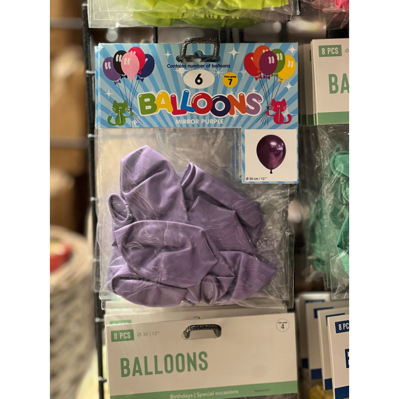 Ballong Blank Lila Spegelballong 6-pack 30 cm Latex