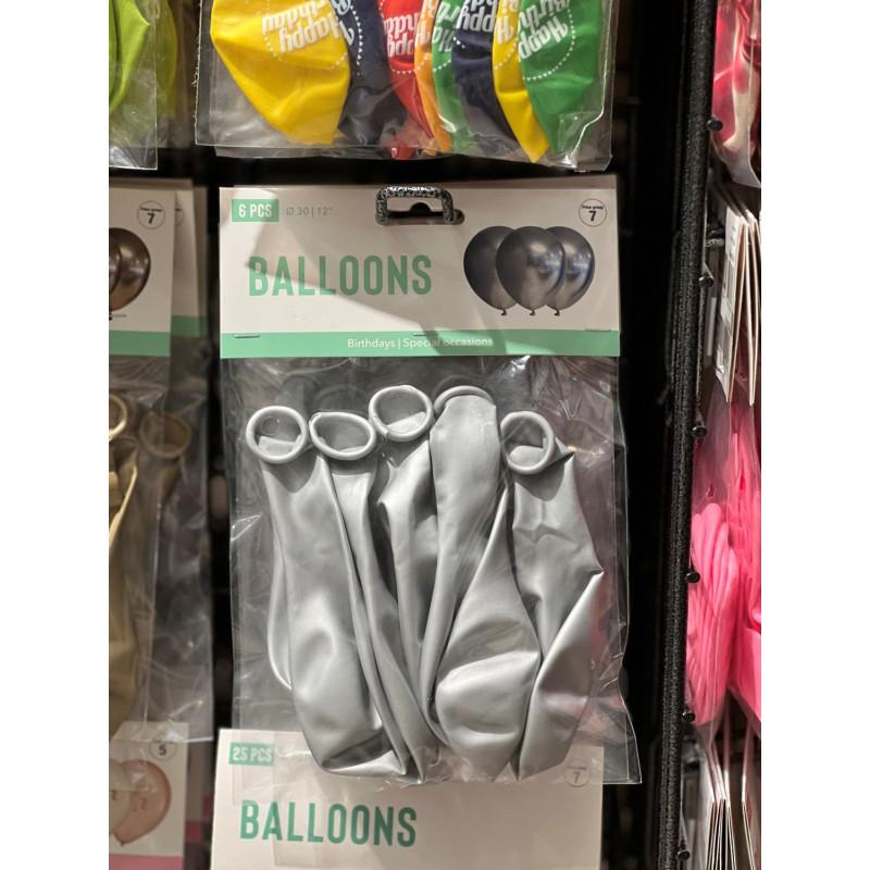 Ballong Blank Silver Spegelballong 6-pack 30 cm Latex