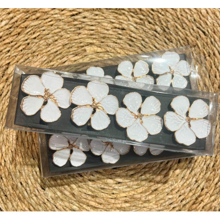 Servettringar Blomma Metall Vita 4-pack