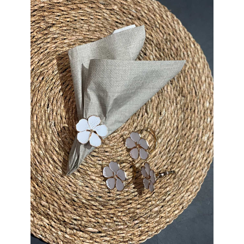 Servettringar Blomma Metall Vita 4-pack