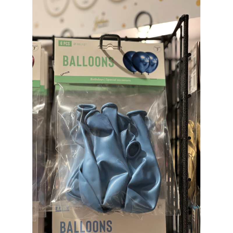 Ballong Blank Blå Spegelballong 6-pack 30 cm Latex