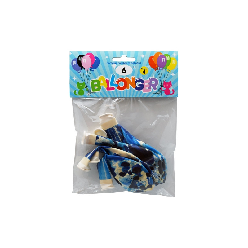 Ballong Blå Marble Marmor 6-pack Latex