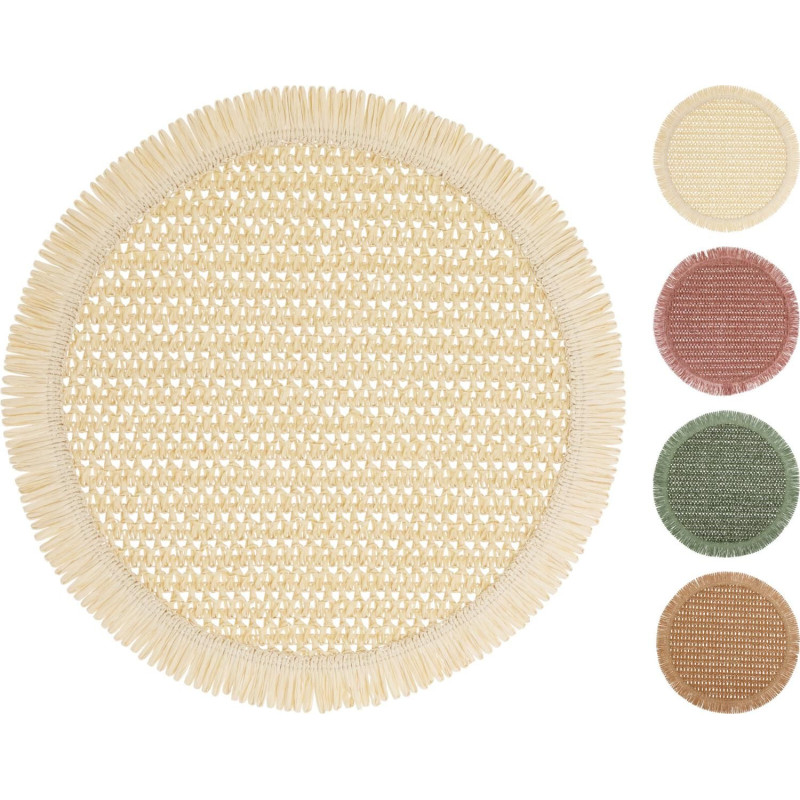 Underlägg Runt Grön Fransar 38 cm 4-pack