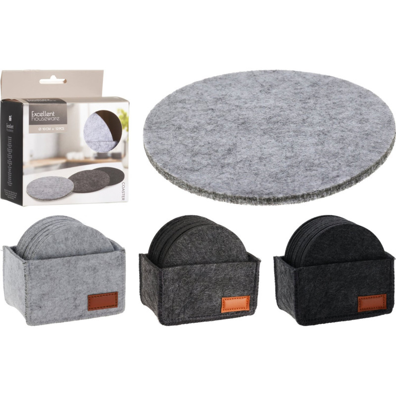 Glasunderlägg Filt 12-pack Svart