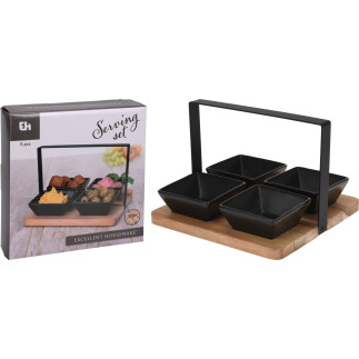 Skålset 5 delar Trä/Keramik Svart