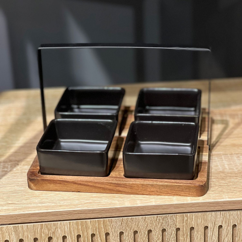 Skålset 5 delar Trä/Keramik Svart Skålset 5 delar Trä/Keramik Svart