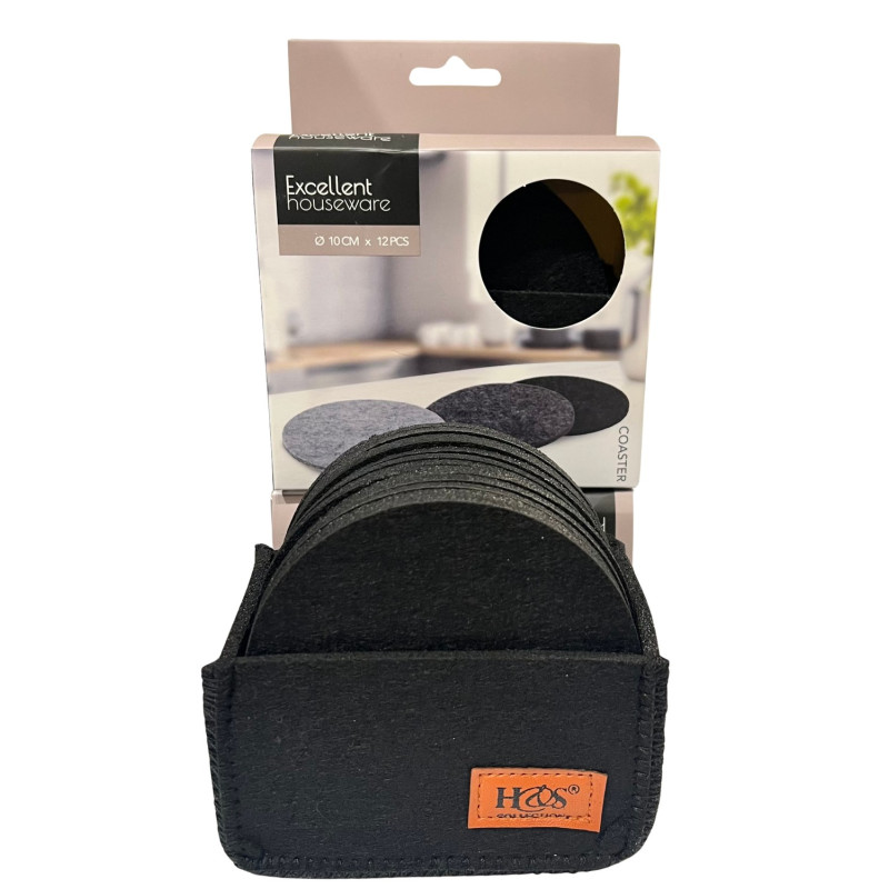 Glasunderlägg Filt 12-pack Svart