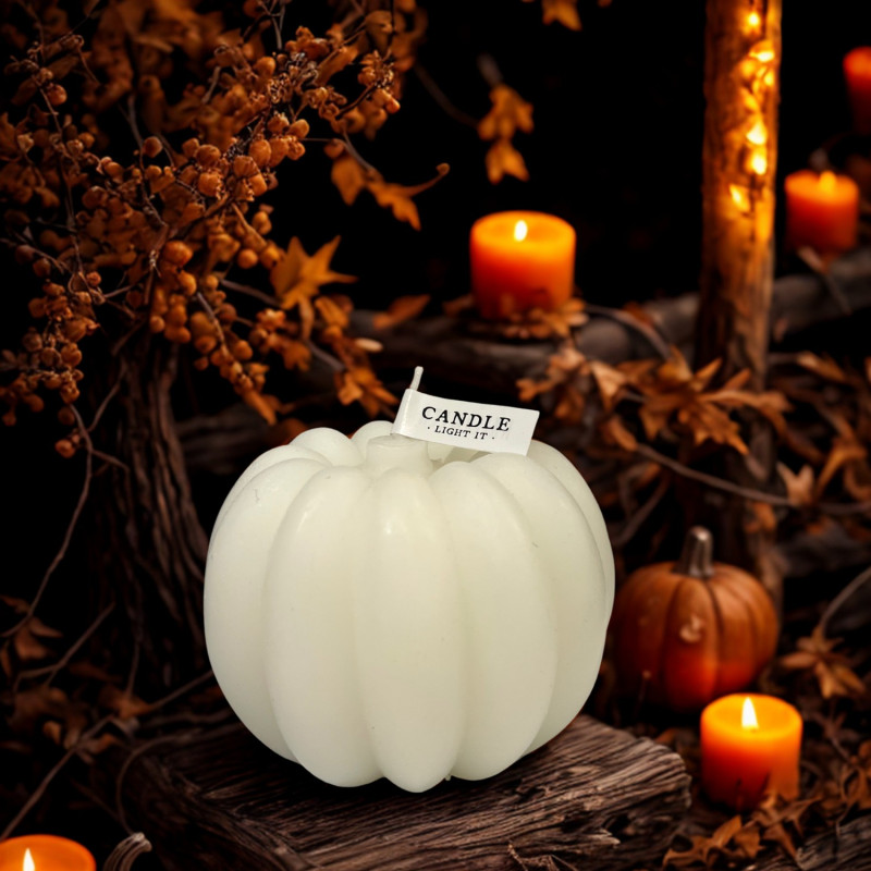 Ljus Pumpa Halloween Vitt 9 cm