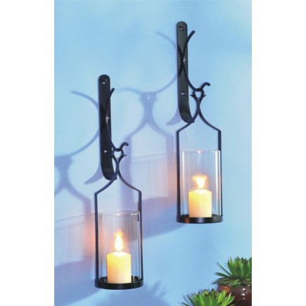 Vägglykta 2-pack smide 43cm lampett svart ljuslykta blockljus