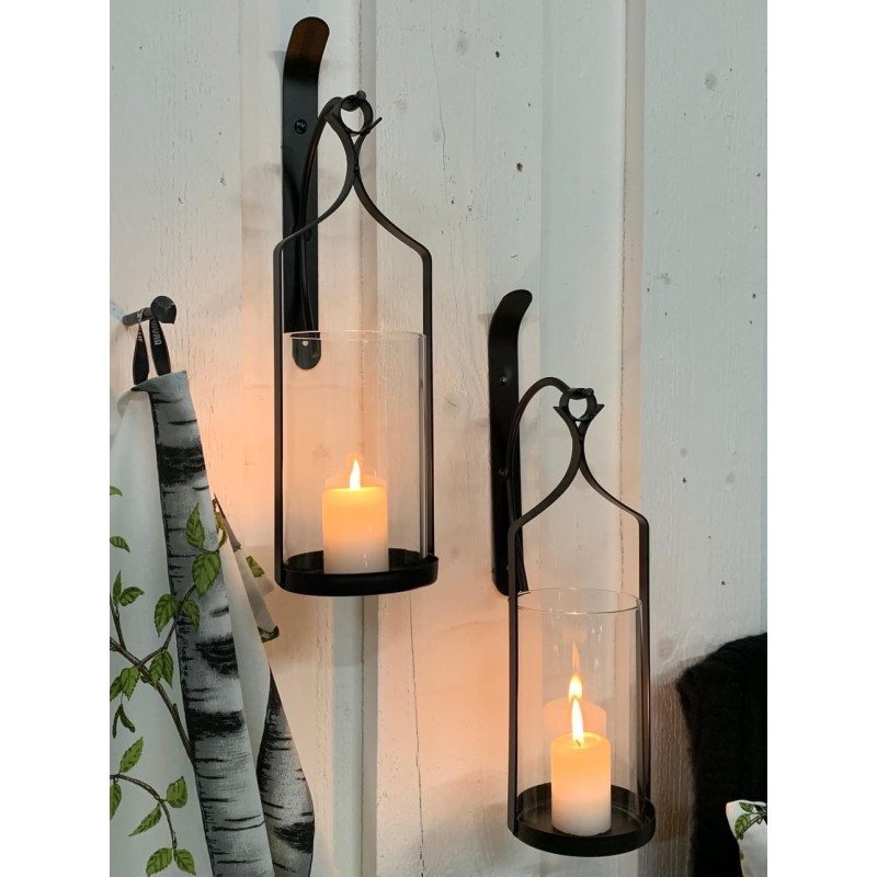 Vägglykta 2-pack smide 43cm lampett svart ljuslykta blockljus Vägglykta 2-pack smide 43cm lampett svart ljuslykta blockljus