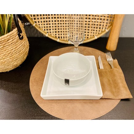 Underlägg Läder/skinnlook grå/bruna Runda 4-p Tablett